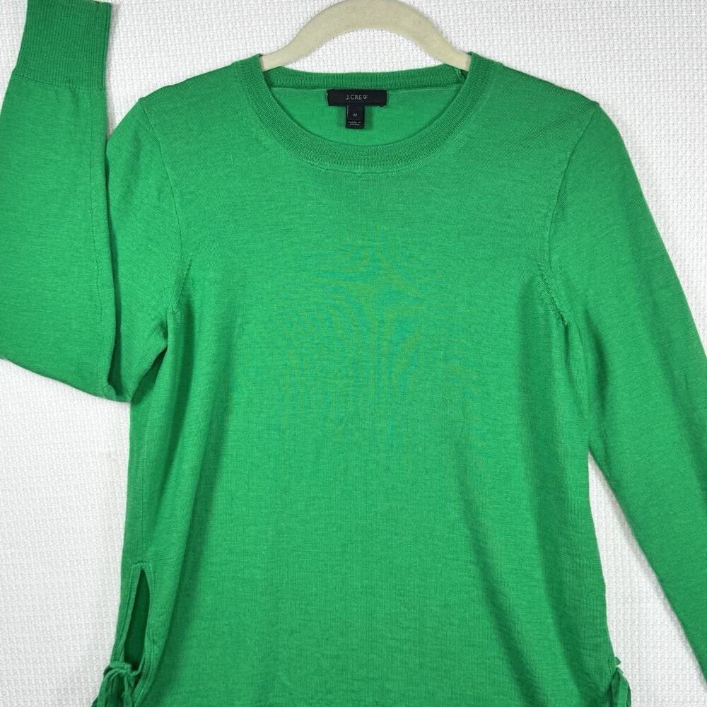 J.Crew 100% Merino Wool Sweater Women’s Medium Green Side Tie Pullover Knit - Picture 6 of 10